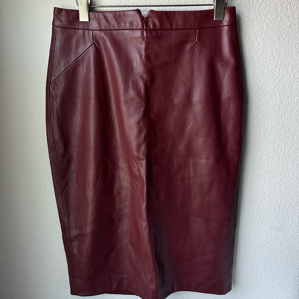 Burgundy Leather Midi Skirt